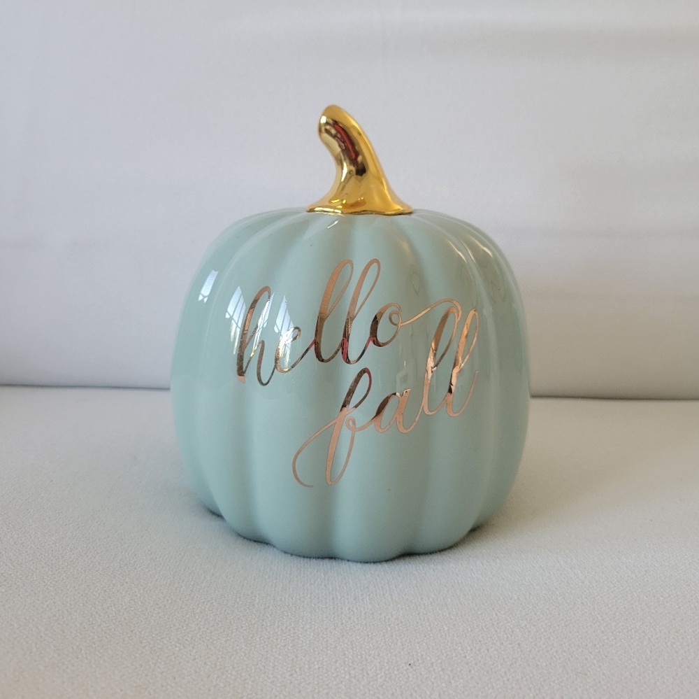 ANTHROPOLGIE Elegant Sage Rose Gold Ceramic Pumpkin Decor - Picture 6 of 6